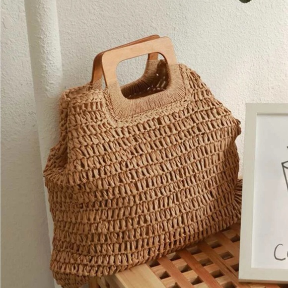 Boho minimalist straw summer beach bag - Picture 3 of 7